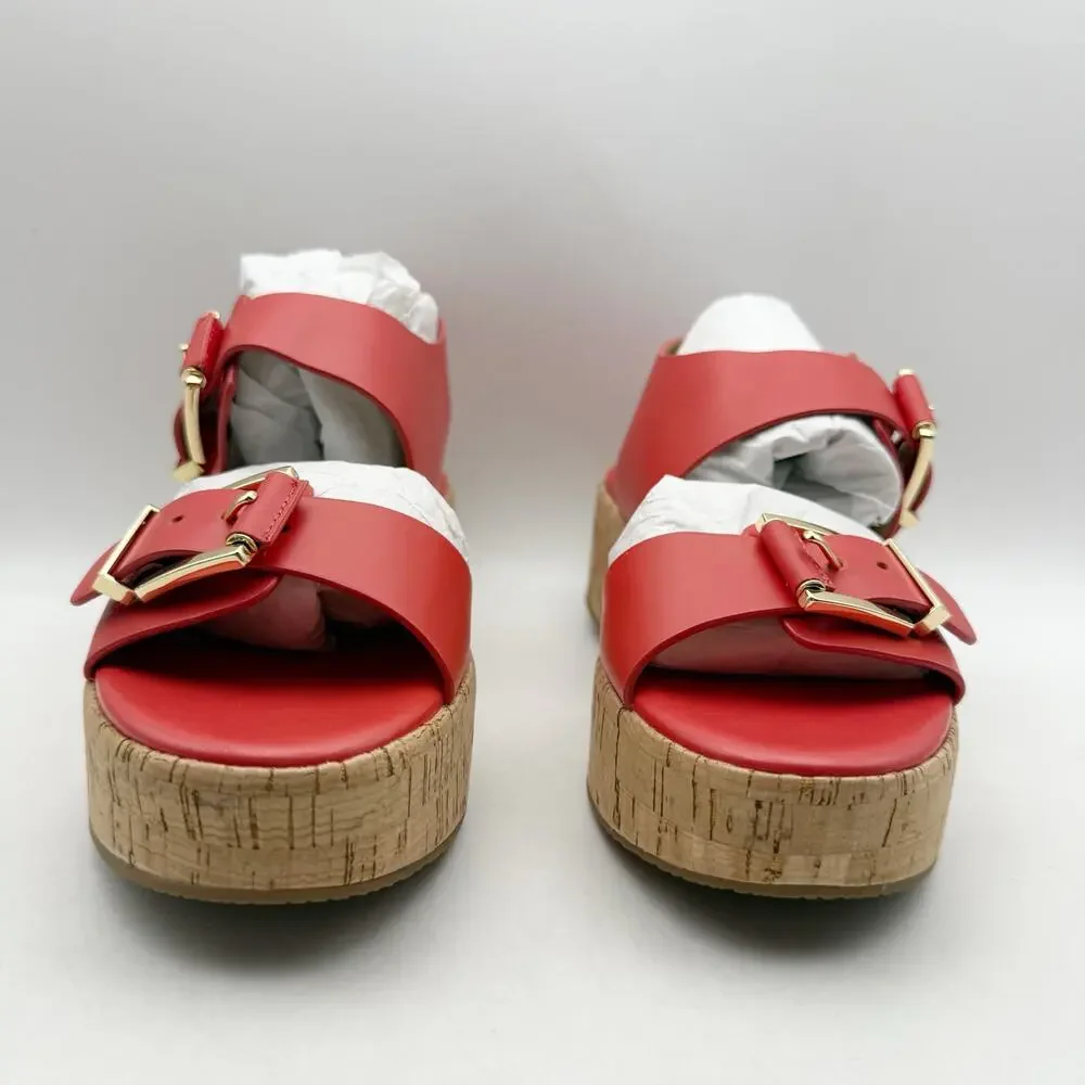Michael Kors Womens Colby Flatform Sandals LEFT 6 M RIGHT 6.5 M Red Leather EUC